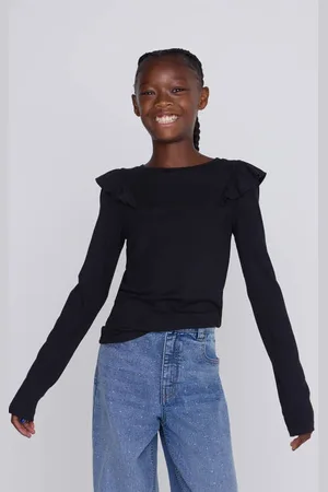 CoolCat Longsleeve Ruffels Rib Top Tegan Meisjes Viscose Ronde hals