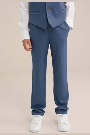 WE Fashion Slim casual broek donkerblauw melange Jongens Polyester Effen