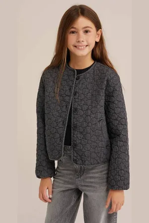 WE Fashion Blue Ridge tussenjas grijs Meisjes Katoen Ronde hals Bloemen