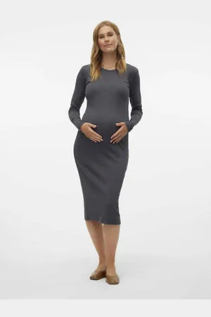 VERO MODA Zwangerschaps korte jurk Dames Stretchkatoen Ronde hals