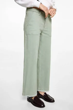MANGO Wide leg casual broek Meisjes Katoen Effen