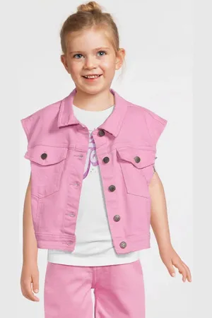 Me & My Monkey Gilet Madelon Roze Meisjes Stretchdenim Klassieke kraag