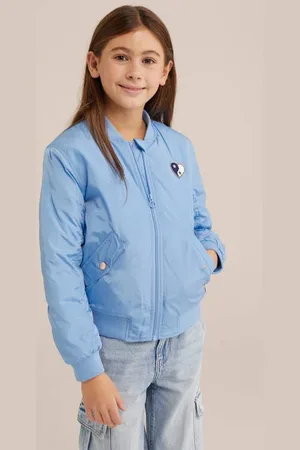 WE Fashion Bomberjack blauw Jas Meisjes Polyester Ronde hals Effen