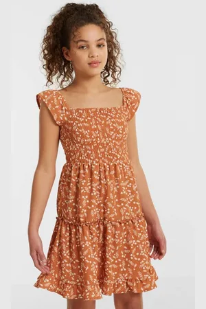 Anytime Crinkle jurk met all over print Meisjes Polyester Vierkante hals