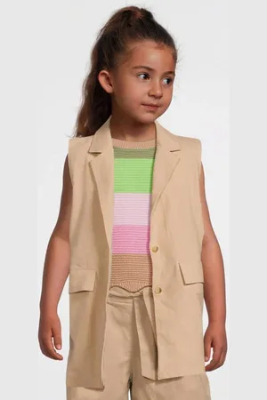 NAME IT KIDS gilet NKFFALINNEN Jas Beige Meisjes Katoen Reverskraag