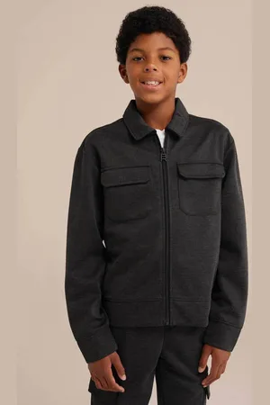 WE Fashion Blue Ridge gemêleerde shacket tussenjas Zwart Jongens Polyester Klassieke kraag
