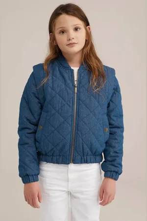 WE Fashion Blue Ridge zomerjas dark Blauw Meisjes Katoen Ronde hals