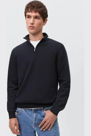 MANGO Trui fijn gebreid Blauw Jongens Katoen Opstaande kraag