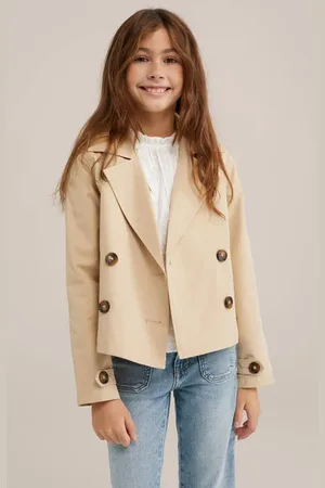 WE Fashion Trenchcoat zomer beige Jas Meisjes Polyester Reverskraag Effen
