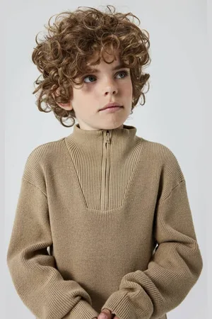 NAME IT KIDS gebreide trui beige Jongens Katoen Opstaande kraag Effen