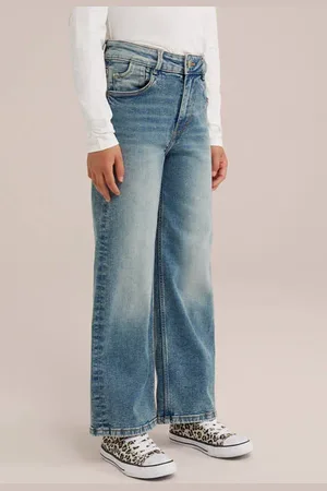 WE Fashion Blue Ridge high waist wide leg jeans Blauw Meisjes Stretchdenim