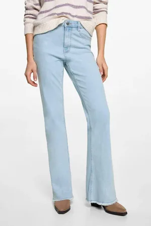 MANGO Regular waist flared jeans light blue denim Blauw Meisjes Stretchdenim