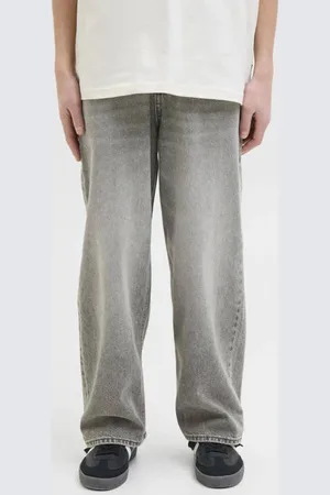 JACK & JONES JUNIOR high waist loose fit jeans Grijs Effen