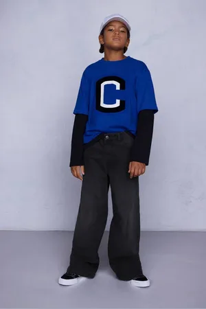 CoolCat Wide Leg Jeans Dominic Zwart Jongens Katoen Effen