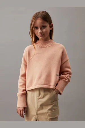 Calvin Klein Trui perzik Roze Meisjes Katoen Opstaande kraag Effen