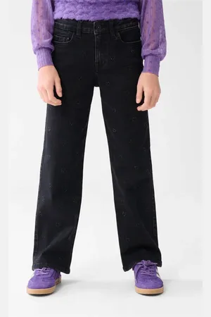 SHOEBY High waist straight leg jeans met strass steentjes Meisjes Stretchdenim