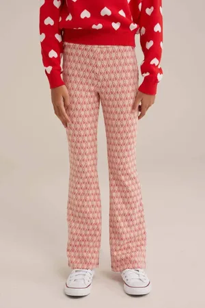WE Fashion Flared broek rood Meisjes Polyester All over print