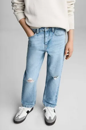 MANGO Regular waist regular fit jeans medium blue denim Blauw Effen
