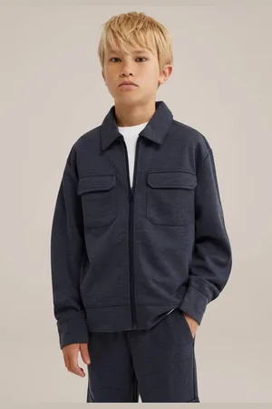 WE Fashion Blue Ridge gemêleerde shacket tussenjas donkerblauw Jongens Polyester Klassieke kraag