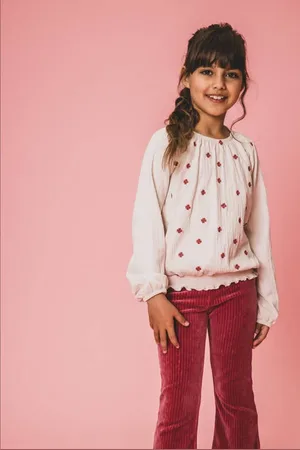 Looxs Little blousetop ecru Meisjes Stretchkatoen Ronde hals Bloemen