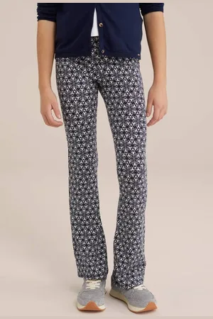 WE Fashion Flared broek donkerblauw Meisjes Viscose All over print