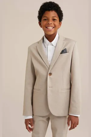 WE Fashion Colbert beige Jongens Polyester Smokingkraag Effen
