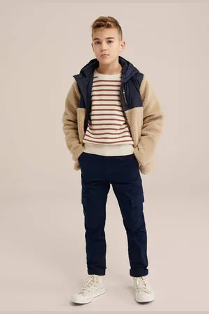 WE Fashion Blue Ridge teddy jas beige Blauw Jongens Polyester Ronde hals