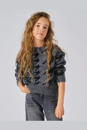 ONLY KIDS GIRL gebreide trui grijs Meisjes Acryl Ronde hals All over print