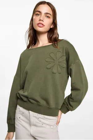 MANGO Sweater kaki Groen Bloemen