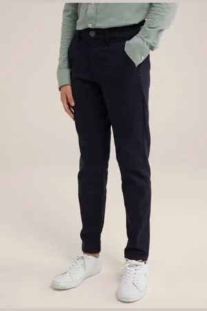 WE Fashion Blue Ridge slim fit broek marineblauw Jongens Katoen Effen