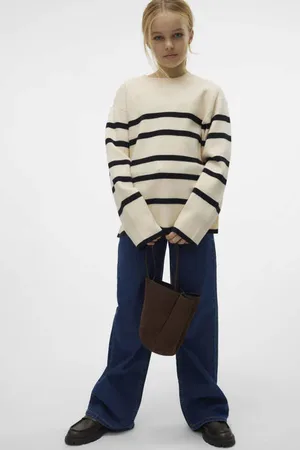 VERO MODA Gebreide trui Ecru Meisjes Viscose Ronde hals Streep