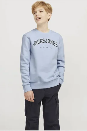 JACK & JONES JUNIOR sweater JJECALEB met logo lichtblauw Effen