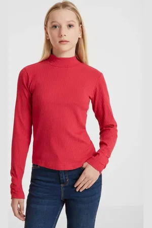 Anytime Ribgebreide longsleeve Meisjes Katoen Opstaande kraag Effen