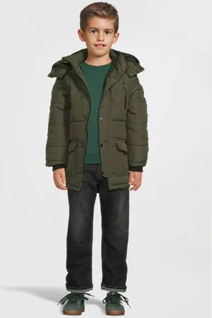 DJ Dutchjeans Gewatteerde winterjas Groen Jongens Polyester Capuchon Effen