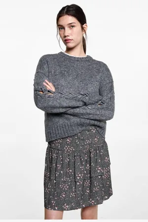MANGO Strokenrok Grijs Meisjes Viscose Bloemen