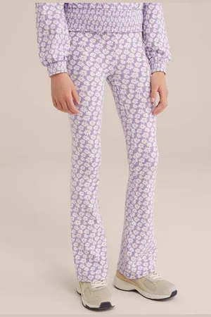 WE Fashion Flared broek paars Meisjes Viscose Bloemen