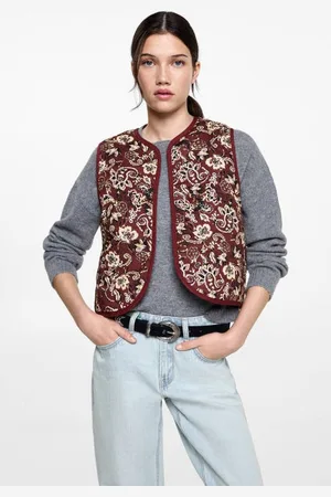 MANGO Gilet Meisjes Katoen Ronde hals Bloemen