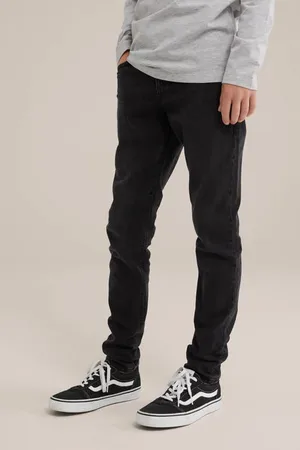 WE Fashion Blue Ridge slim fit jeans Zwart Jongens Denim Effen