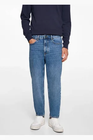 MANGO Straight leg jeans medium blue denim Blauw Effen