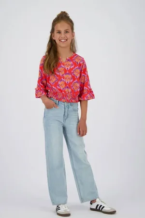 Vingino Wide leg regular waist jeans light blue denim Blauw Effen