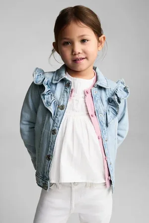 MANGO Spijkerjas lichtblauw Meisjes Denim Klassieke kraag Effen