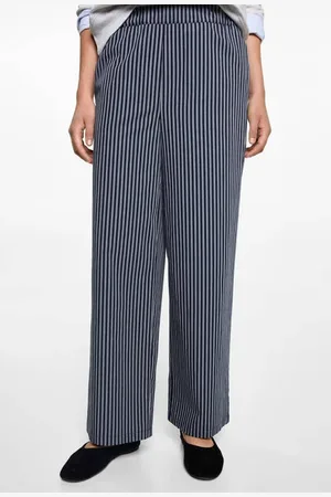 MANGO Wide leg casual broek Blauw Meisjes Katoen Streep
