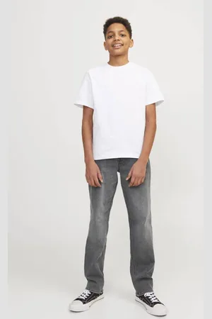JACK & JONES JUNIOR regular fit jeans JJICLARK Grijs Jongens Stretchdenim