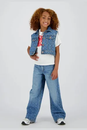 Vingino Wide leg jeans medium blue denim Blauw All over print