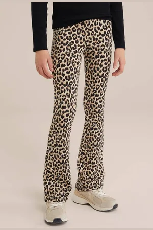WE Fashion Flared broek lichtbruin Meisjes Viscose Panterprint
