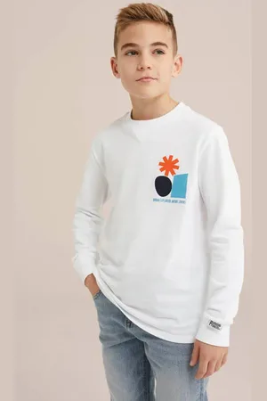 WE Fashion Blue Ridge longsleeve wit Jongens Katoen Ronde hals Backprint