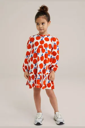 WE Fashion Korte jurk rood Meisjes Katoen Ronde hals All over print