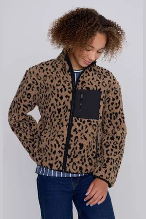 CoolCat Teddy Jas Jenny Luipaard print Vest Bruin Meisjes Polyester Opstaande kraag