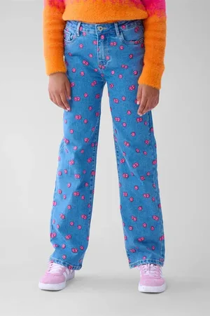 SHOEBY High waist straight leg jeans met all over print /roze Meisjes Denim