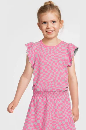 Orange stars Jurk Phyllis met all over print Meisjes Katoen Ronde hals